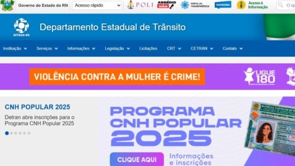 Inscrições para o CNH Popular 2025 no RN causaram instabilidade no site do Detran. Programa oferece mil habilitações gratuitas até 10 de setembro.