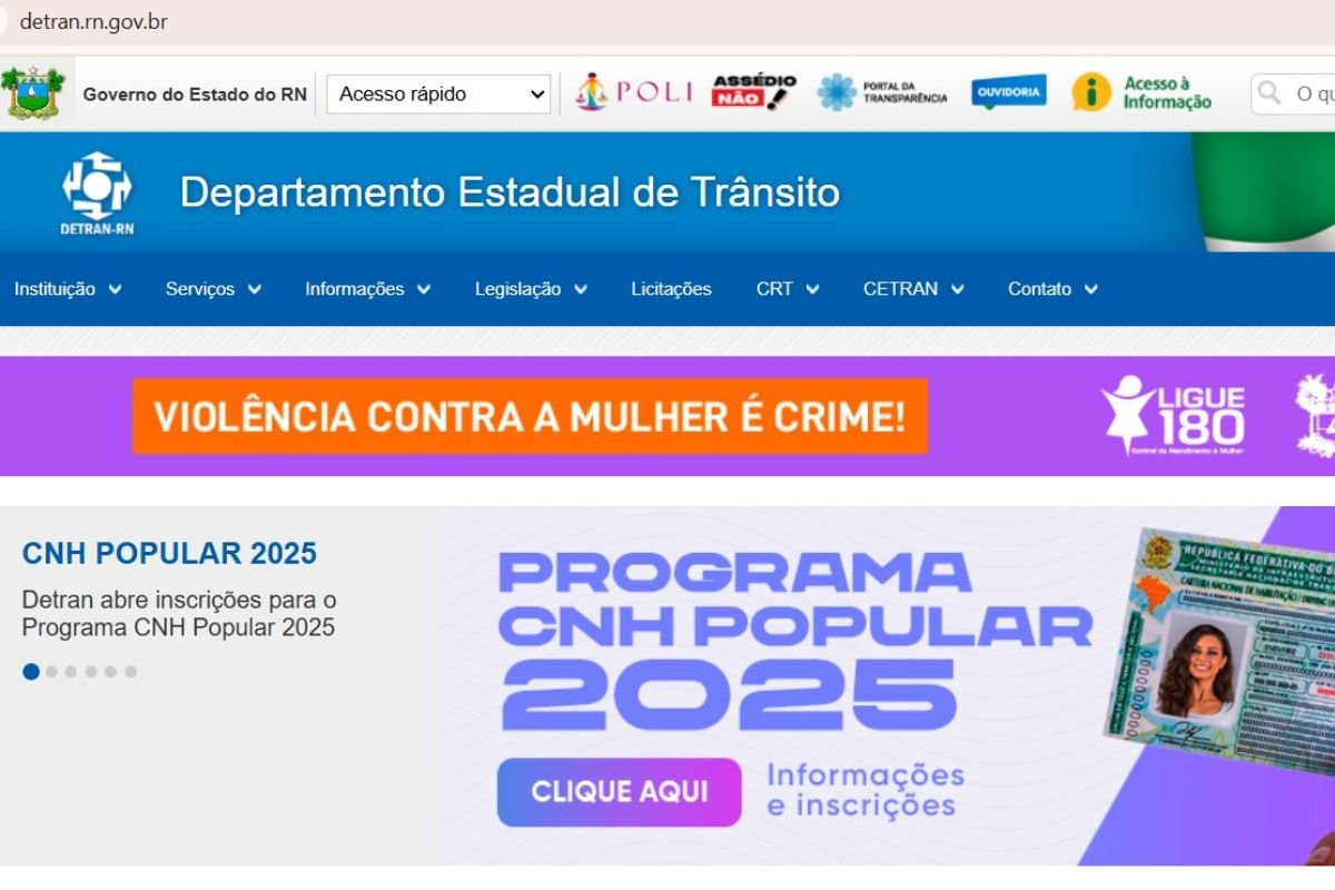 Inscrições para o CNH Popular 2025 no RN causaram instabilidade no site do Detran. Programa oferece mil habilitações gratuitas até 10 de setembro.