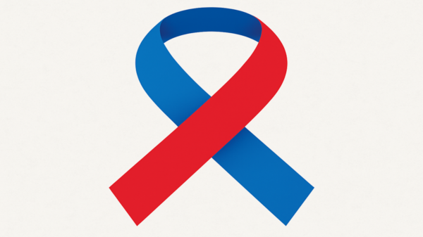 laço de fita nas cores vermelho e azul