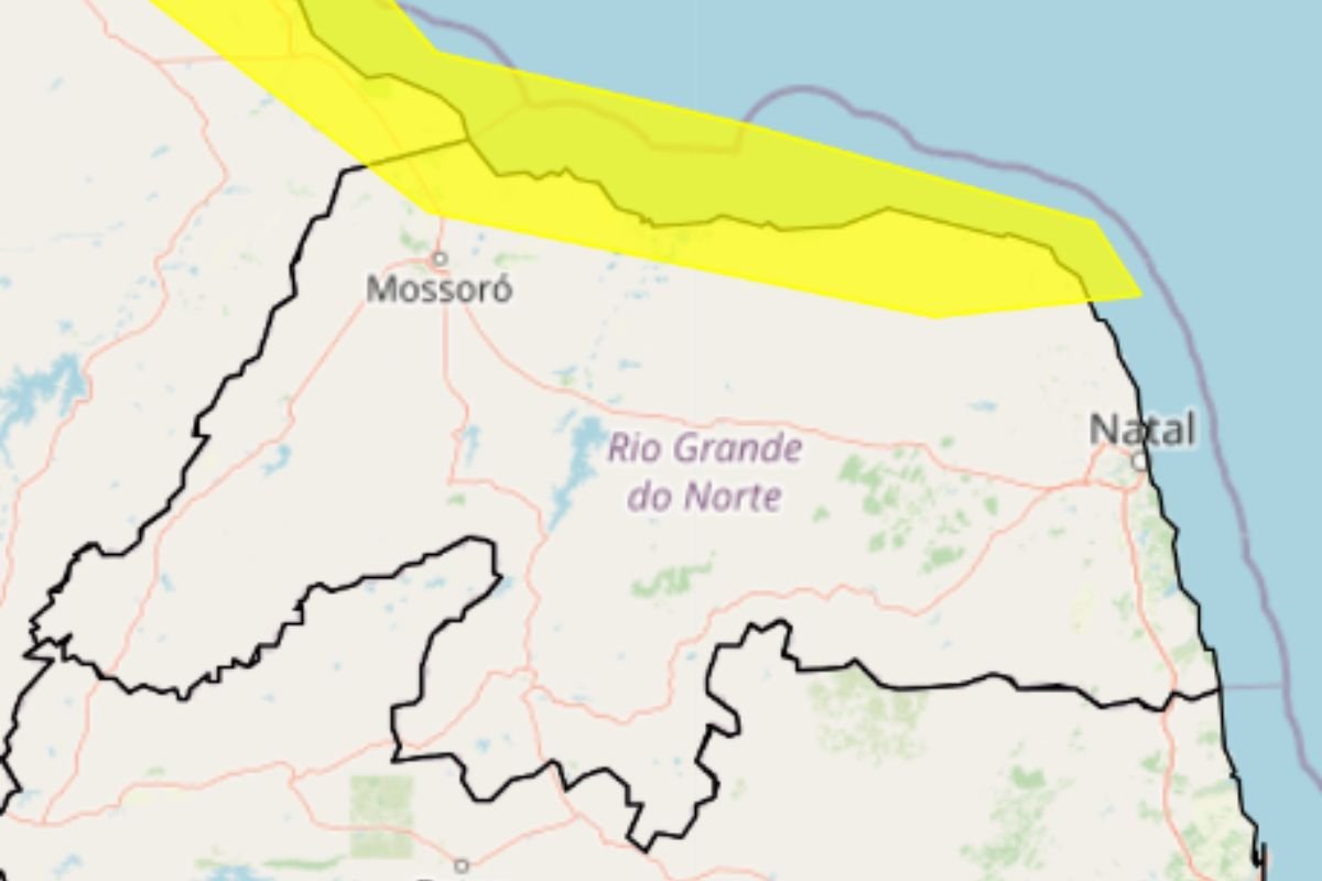 Inmet emite alerta de perigo potencial para ventos costeiros no litoral do RN até quinta-feira (21). Moradores devem redobrar cuidados com dunas e construções.