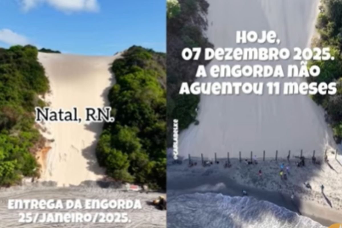 Imagens mostram avanço do mar em Ponta Negra após 11 meses da engorda. Comerciantes relatam prejuízos e Prefeitura aguarda laudo técnico.