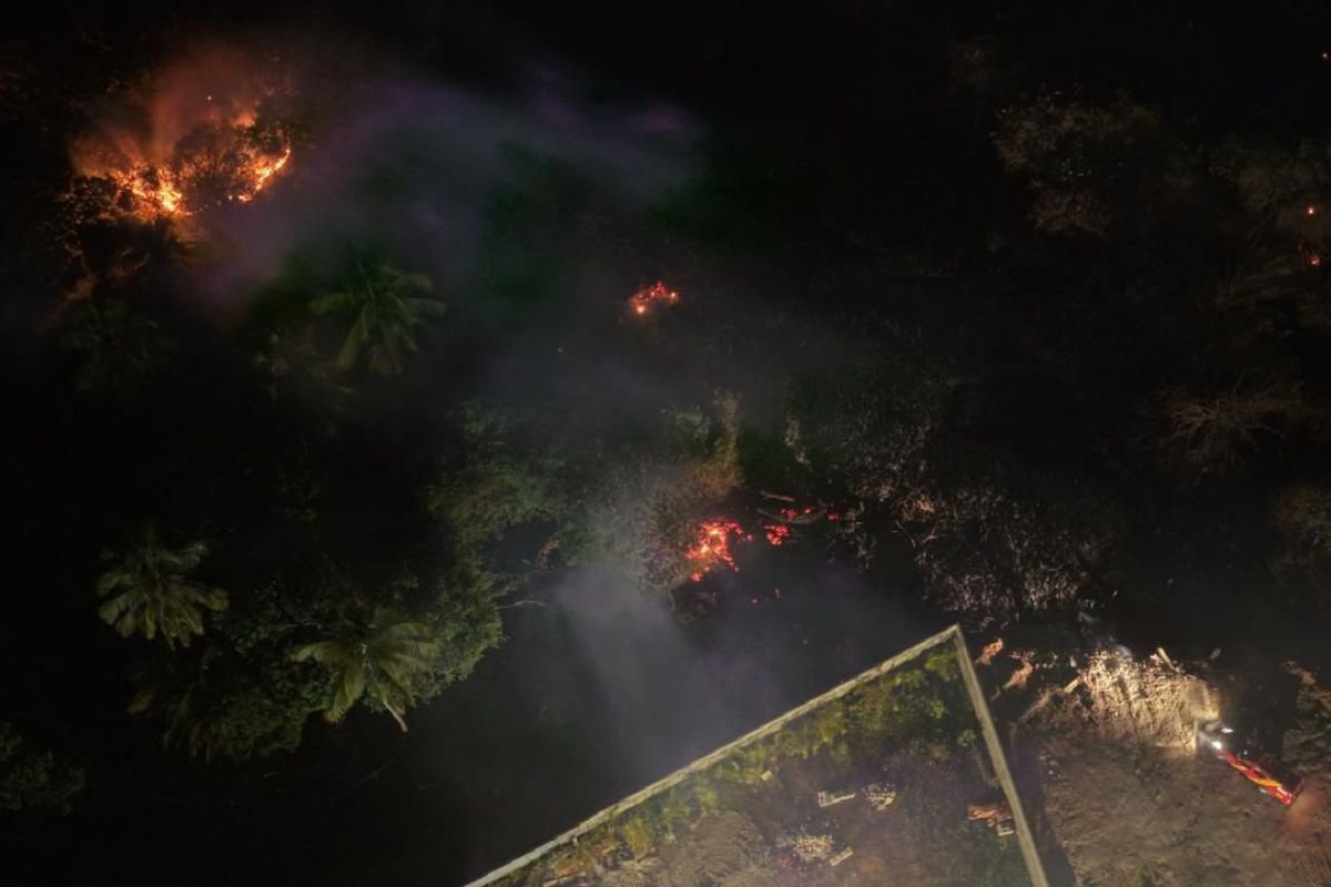 Bombeiros do RN atuam em incêndio florestal de grandes proporções em área de proteção ambiental na praia de Muriú; fogo foi controlado após mais de 14 horas.