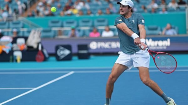 João Fonseca em competição no Master 1000 em Miami nos Estados Unidos.