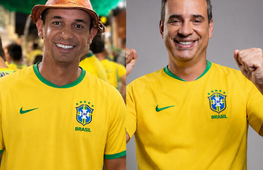 Cadu de Lula e Allysson com blusas amarelas do Brasil.